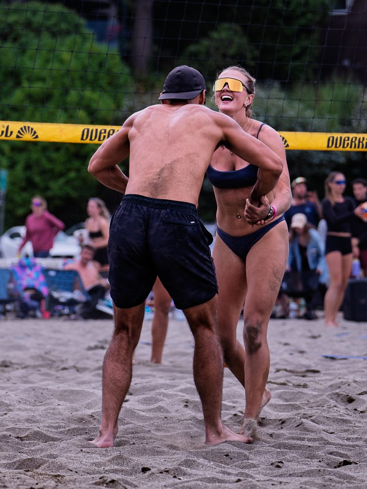 Teammates hugging after a point